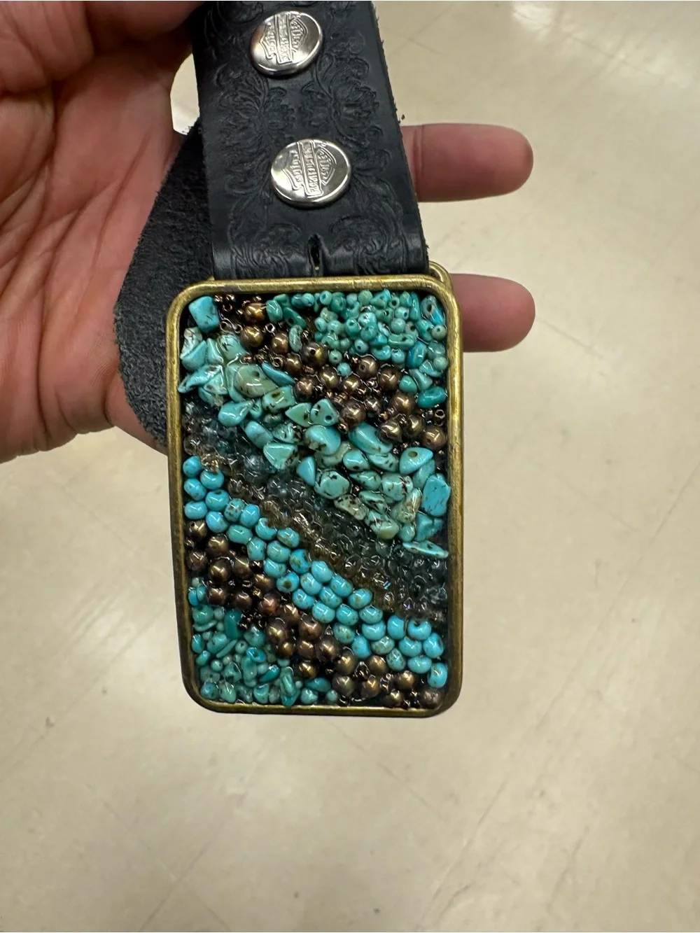 Harley Davidson Western Belt Beaded Buckle